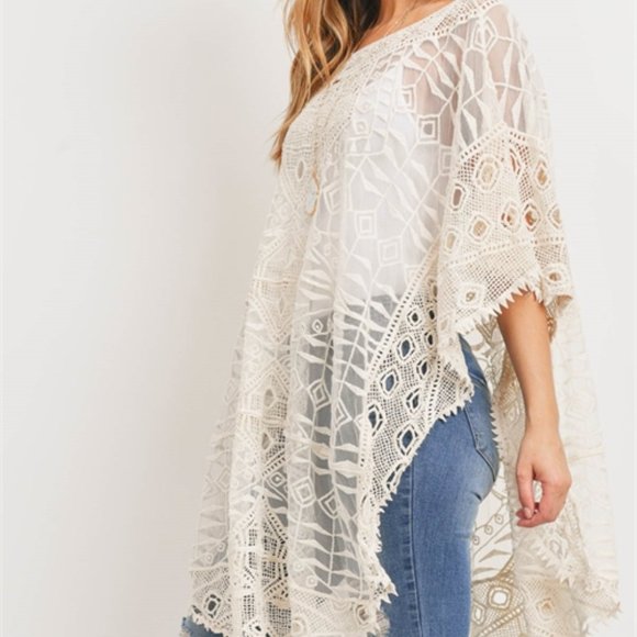 #62 Ivory Embroidered Poncho - Picture 4 of 11